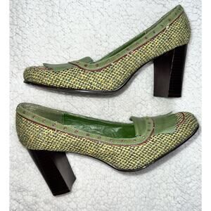 Chic Green and Yellow Patterned Heels